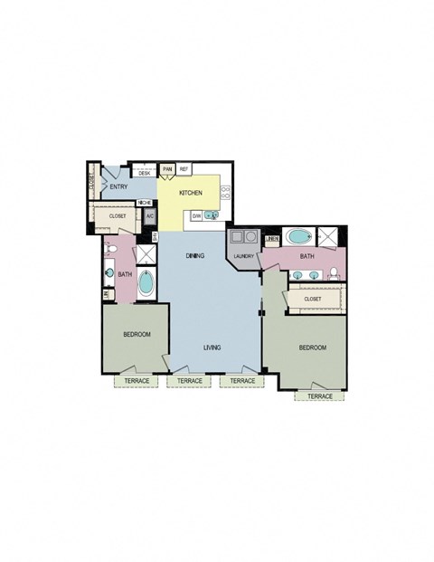 Floor plan for 2 beds, 2 baths, 1597 sqft